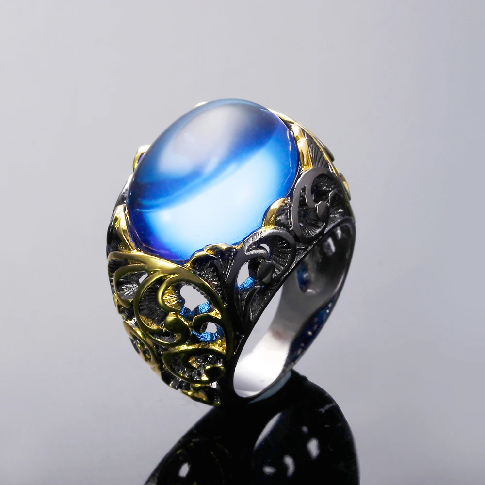 DreamCarnival 1989 Neo-Gothic Blue Rings for Women Black Gold Color Oval CZ Discount Coupon Hollow Vintage anillos mujer ZR14191