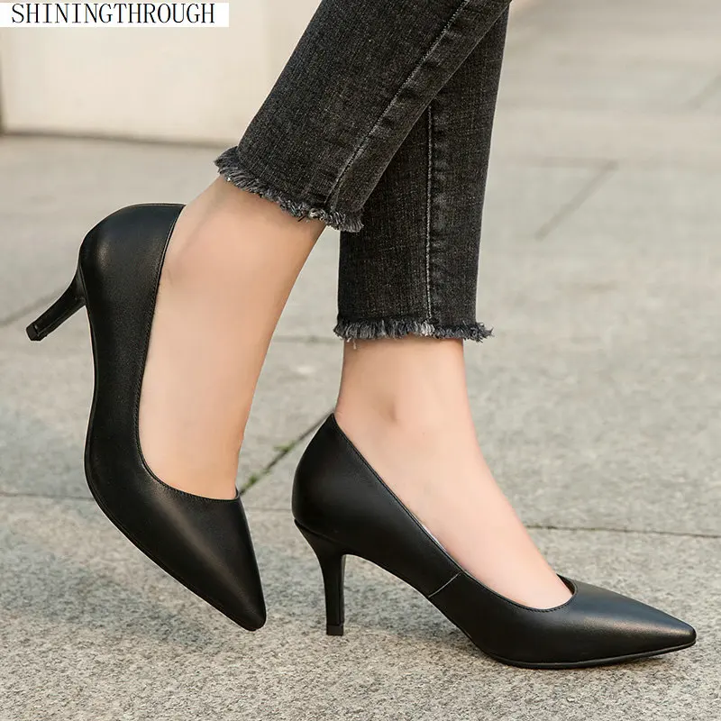 

2019 brand designer elegant pointed toe women's Pumps fashion office 7cm thin high heels zapatillas mujer large size 43