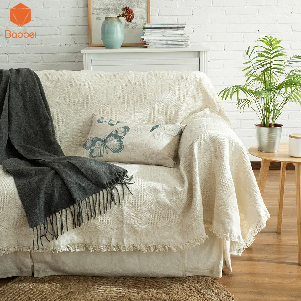 Solid 100 Cotton Sofa Towel Blanket sofa cover Line blanket decorative slipcover Throws Travel