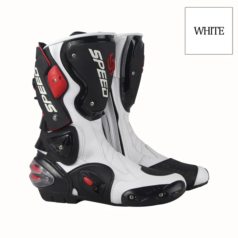 Кожаные мотоциклетные ботинки для верховой езды; ботинки для скоростных гонок; ботинки для мотокросса; противоскользящие защитные шестерни; гоночные ботинки для верховой езды - Цвет: White
