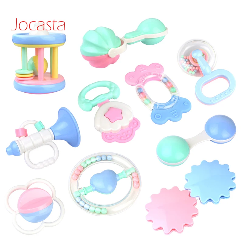 

10pcs/ set Rattles Baby Toy Teether Hand Bell Washable Ring Newborn Gift Rattle set Little Trumpet Infant Babe Toy Rattle