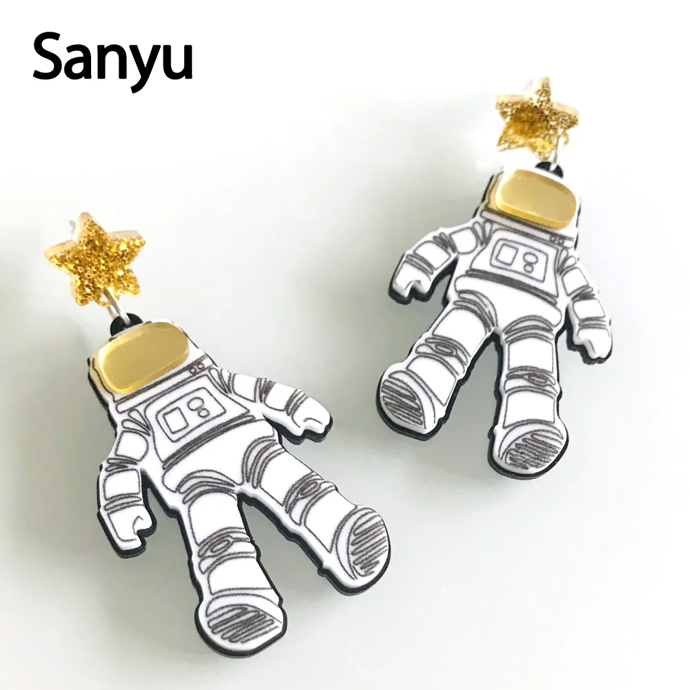 Funny Exaggerated Spaceman Acrylic Drop Earrings Shining Glitter Powder Star Cool Winter Drop Earrings for Women Unique Brincos