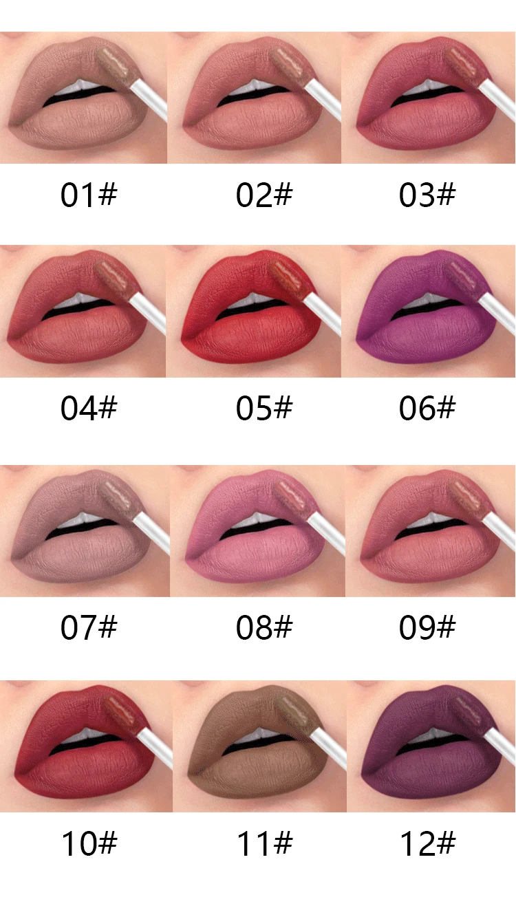 Pudaier 12 Colors Lip Gloss Liquid Lipstick Long Lasting Moisturizing No Fading Matte Velvet Lip Glaze Makeup for Beauty TSLM1