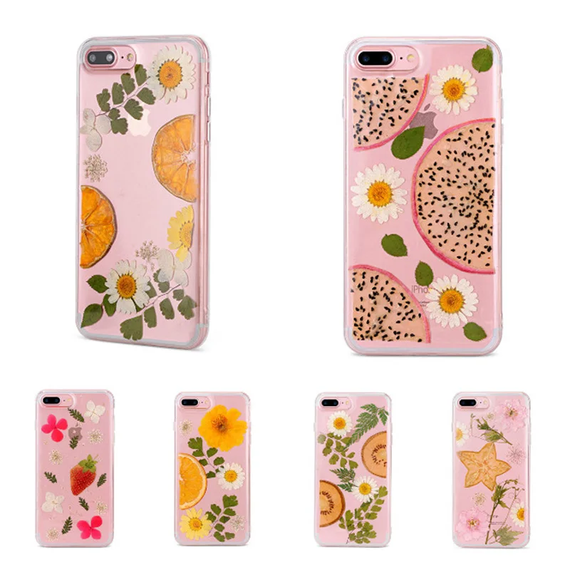

Handmade Pressed Dried Real Flower for iPhone 6 6S Plus 7 7 Plus 8 8 Plus X Pitaya Chrysanthemum Epoxy TPU Phone Case Cover