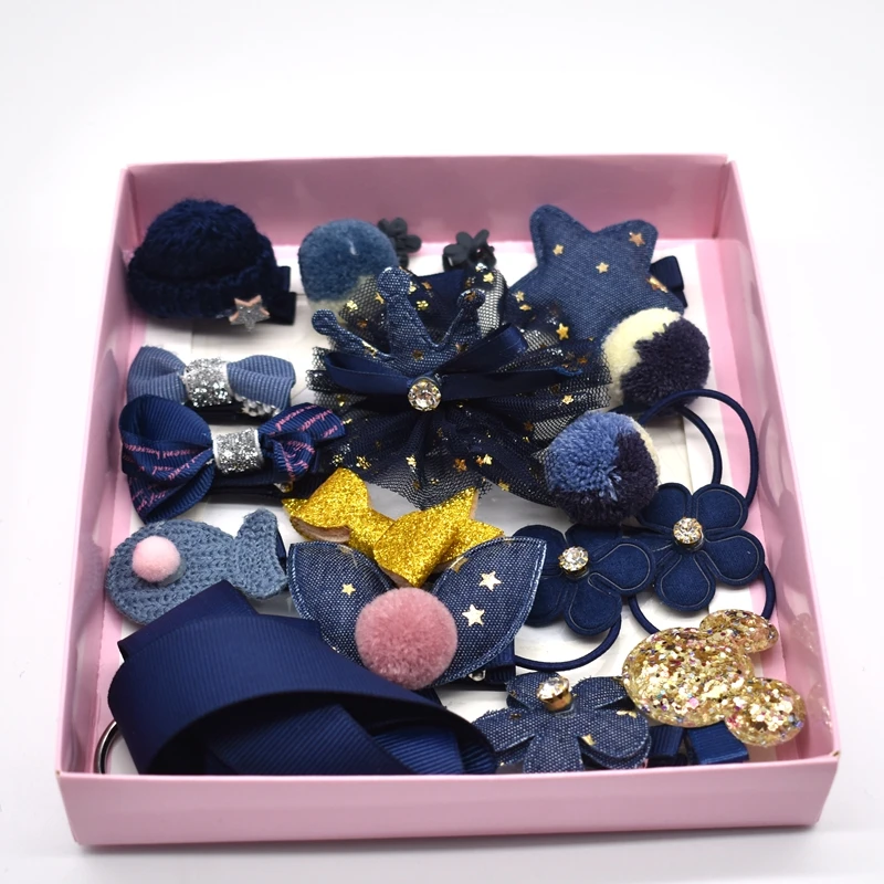 18 Pcs/Box New Kids Children Accessories Hairpins Barrettes Baby Fabric Bow Flower Headwear Hair clips Girls Headdress