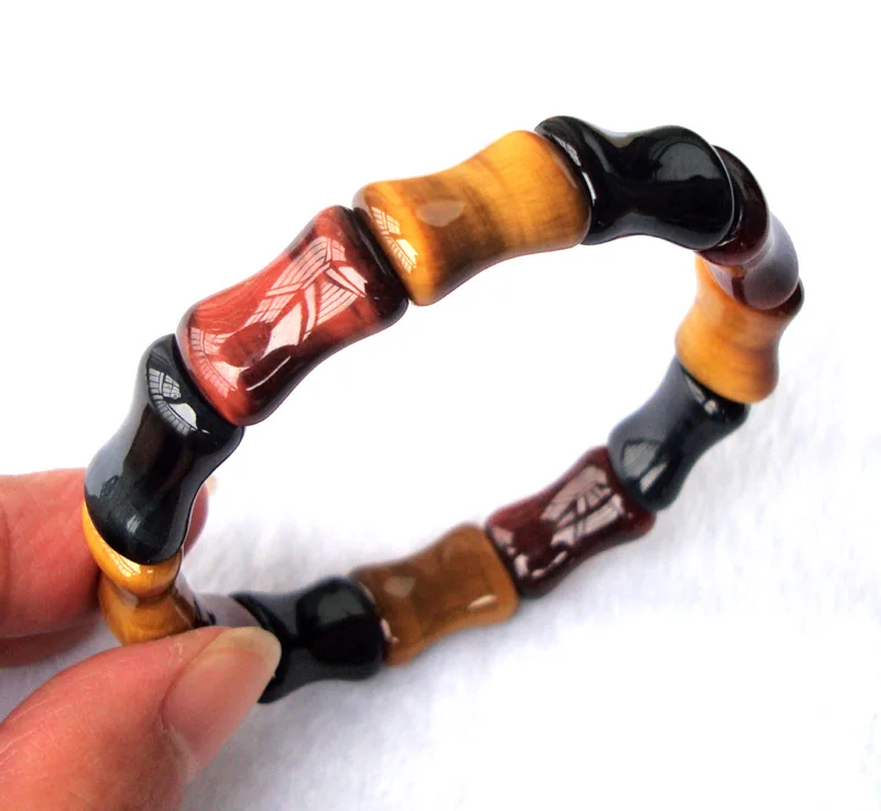 

Natural Mix Tiger Eye Bamboo Beads Stretch Bracelet Women Man Jewelry Accessories Weddings Parties Birthday Gift