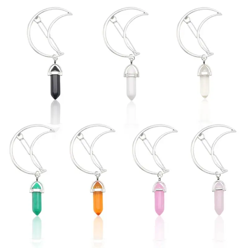 

Minimalist Crescent Moon Shape Hairpin Women Side Bangs Hair Clip Faux Crystal Hexagonal Prism Pendant Charms Ponytail Barrette