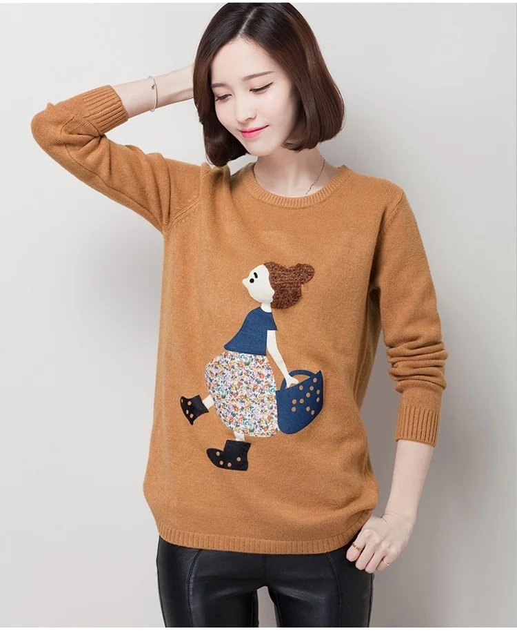 Women's Spring Autumn casual sweater Cartoon little girl patterned