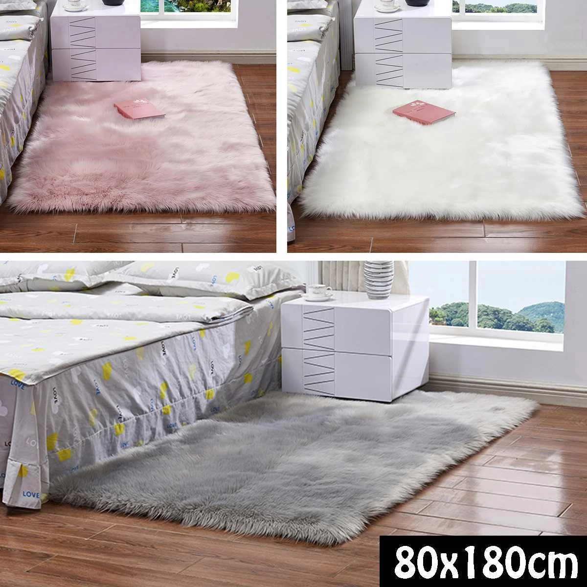 

3 Color Faux Fur Fake Wool Carpet Large Shaggy Fluffy Area Rug Floor Mat Cushion Warm Cushion Mat for Home Decor 80x180cm