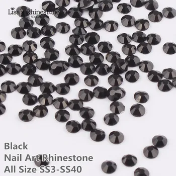 

SS3-SS34 Black 3D Nail Art Rhinestones Glass Crystal Flatback Non Hotfix Glue On Rhinestone For Nails DIY Decorations