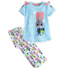 Cute Cartoon Baby Girls Kids Zootopia T-Shirt Tops + Trousers Pants Outfits Girl Summer Clothes