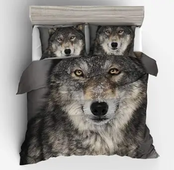 

Snow Wolf Duvet Cover Set 3D Digital Snow Wolf Printed 100% Microfiber Bedclothes Animal Customized Bedding Set