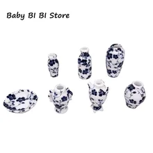 7pcs/set Miniature Dollhouse Mini Ceramic Vase 1:12 Doll House Miniatures Accessories Decorative Porcelain