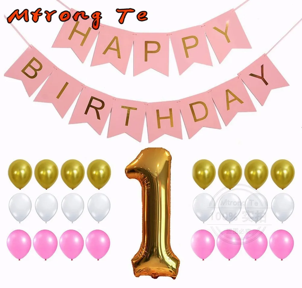

26pcs/set boy girl 1st birthday aluminum balloons birthday party decor baby shower supplies paper banner 3.2g latex globos