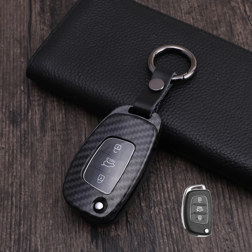 Carbon fiber car key case cover for Hyundai Elantra Avante Verna RV Folding key car styling