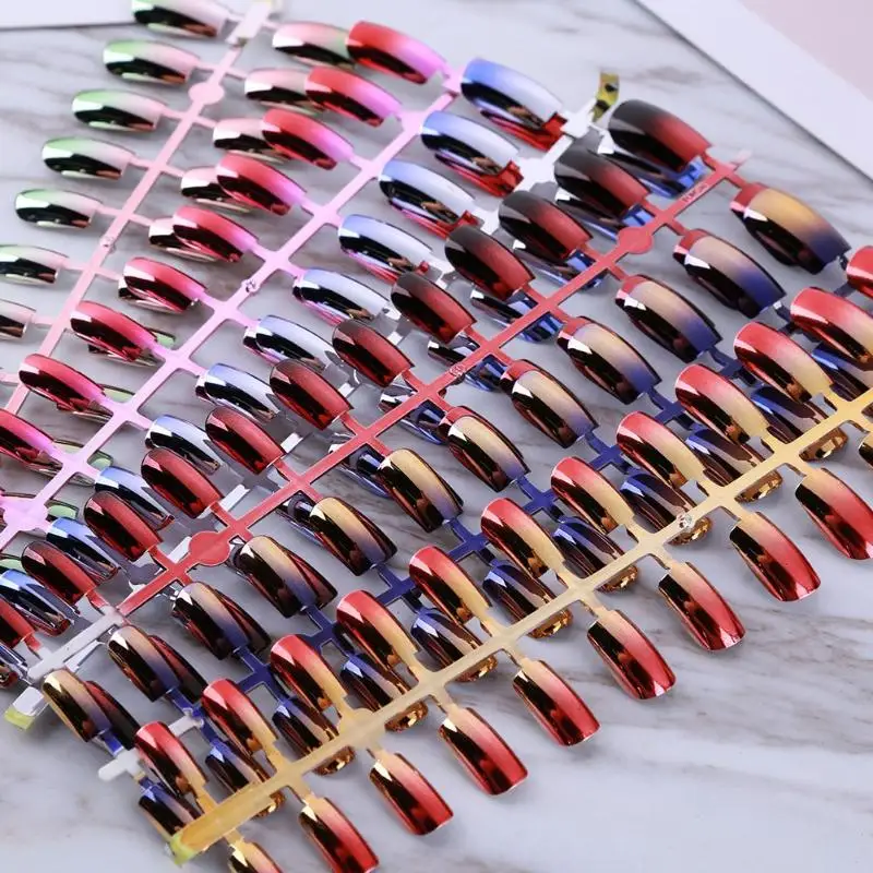 

24pcs/set Gradient Color False Nail Fake Nails Tips ABS Artificial Flat Head Full Cover False Nail Manicure Nail Art Tools