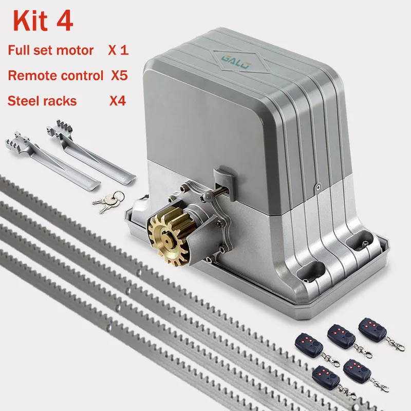 Сверхмощный жилой шестерни системы электрические раздвижные ворота открывалка/раздвижные двери мотор с 4 м стальные стойки ktyfobs комплект опционально - Цвет: kit 4