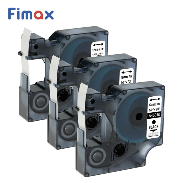 Best Price Fimax 3 pcs Compatible Dymo D1 Label Tape 45010 12mm Black on Clear DYMO D1 Label Tape DYMO D1 label maker printer label ribbon Best Price Fimax 3 pcs Compatible Dymo D1 Label Tape 45010 12mm Black on Clear DYMO D1 Label Tape DYMO D1 label maker printer label ribbon