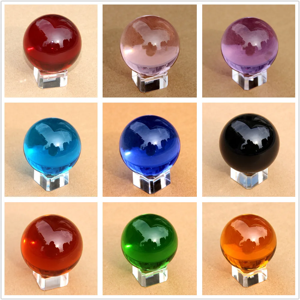 Fancy Beautiful Balls 40mm 8 pcs Mixed Color Crystal Ball K9 Glass Feng Shui Sphere With Remove