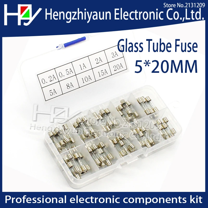 Hzy 20 шт./лот Стекло трубка Предохранителя 5x20 мм 0.1A 0.2A 0.5A 1A 2A 2.5A 3A 3.15A 4A 5A 6A 7A 8A 10A 12A 15A/250 V Быстрый Удар предохранители