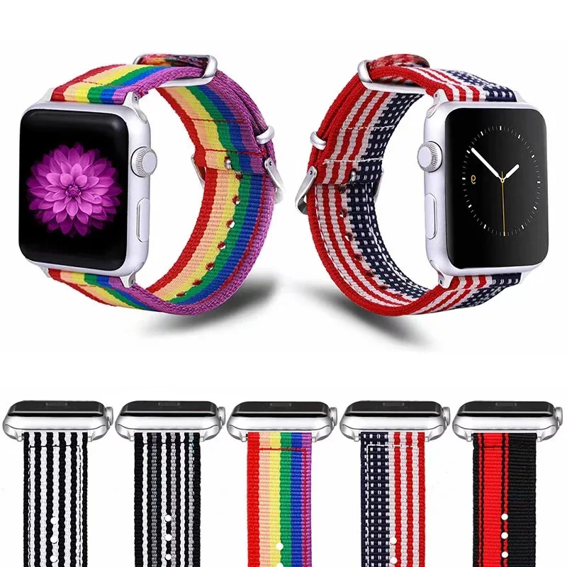 

Flag strap with rainbow wave dot stripe strap for Apple Watch Band nylon Watchbands for iWatch Seies 1/2/3/4 44 40 42 38mm bands