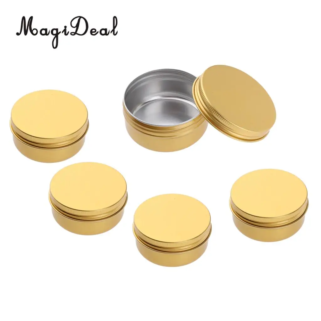 5Pcs Gold Aluminum Tins Empty Slip Slide Round Container Bottle with Screw Lid for Lip Balm Craft Cosmetic Candle Travel Storage
