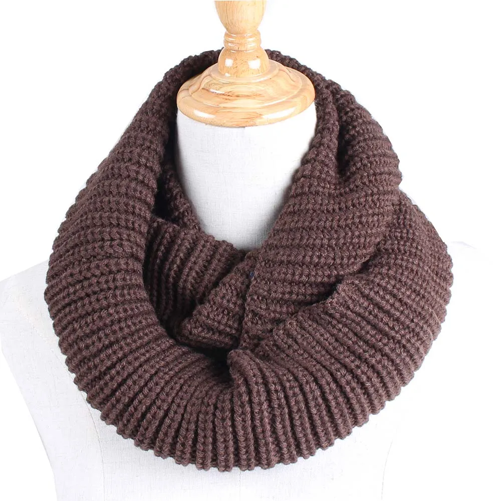 [DIFANNI] теплый шарф-хомут с двумя кругами, вязаный женский шарф унисекс, Зимний вязаный шарф для шеи, Детские шарфы - Цвет: Brown