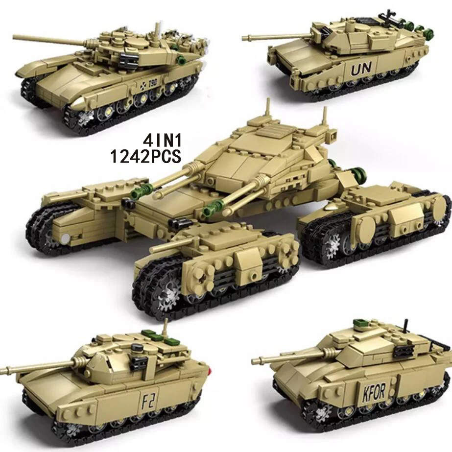 

Modern military main battle tank forces 4in1 Mammoth building block T90 Leclerc M1A2 Challenger II brick ww2 army figures toys