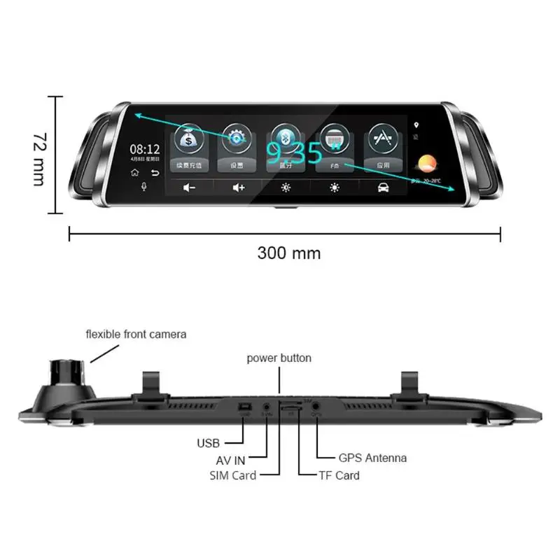 ALLOYSEED G07 9,3" 4G Android Автомобильное зеркало заднего вида DVR камера Dash Cam двойной объектив gps навигация видео рекордер ночного видения DVRs