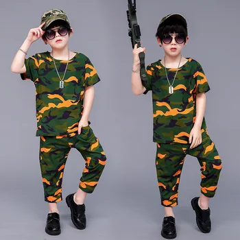 

2019 Summer New Boy Clothes Clothing Set Fashion Short Sleeve O-neck Children Clothes Military Training Summer Camp Suit