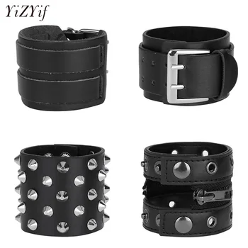 

YiZYiF Unisex Punk Rock Wristband Bracelet Gothic Wrist band Adjustable Black Metal Spike Studded Punk fashion Rock Biker Strap