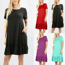 2019 Do Sexo Feminino Verão Sexy Vestido Da Forma Das Mulheres Robe Femme Casual Sólidos O Pescoço Curto Mini Vestido Vestidos Ropa Mujer Shien #5(China)