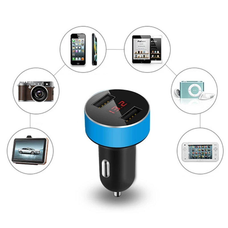 

Aluminum Alloy 5V / 3.1A Dual USB Port Digital Red LED Voltage Current Display Car Charger For Phone hyq