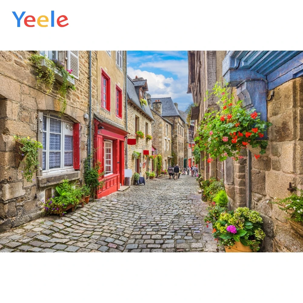 

Yeele European Village Town House Stone Road Holiday Photography Backgrounds Customized Photographic Backdrops for Photo Studio