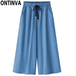 Женские хлопковые синие джинсовые широкие брюки Pantalon Femme свободные большие размеры 4XL 5XL 6XL юбка брюки летние тонкие брюки