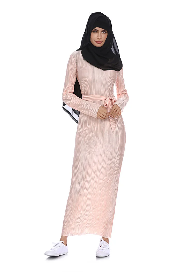Мусульманское женское Плиссированное длинное платье макси Коктейльные Вечерние платья исламский кафтан Дубай тонкий Абая халат платье хиджаб повседневное Ближний Восток