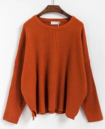 Missting осенний свитер большого размера с круглым вырезом и длинным рукавом, свободные однотонные женские свитера и пуловеры(A5107 - Цвет: Оранжевый