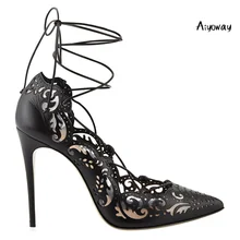 Aiyoway Women Ladies Pointed Toe High Heel Pumps Cutout Lace Up Autumn Spring Party Wedding Shoes Bridal Shoes Big Size White Aiyoway Women Ladies Pointed Toe High Heel Pumps Cutout Lace Up Autumn Spring Party Wedding Shoes Bridal Shoes Big Size White
