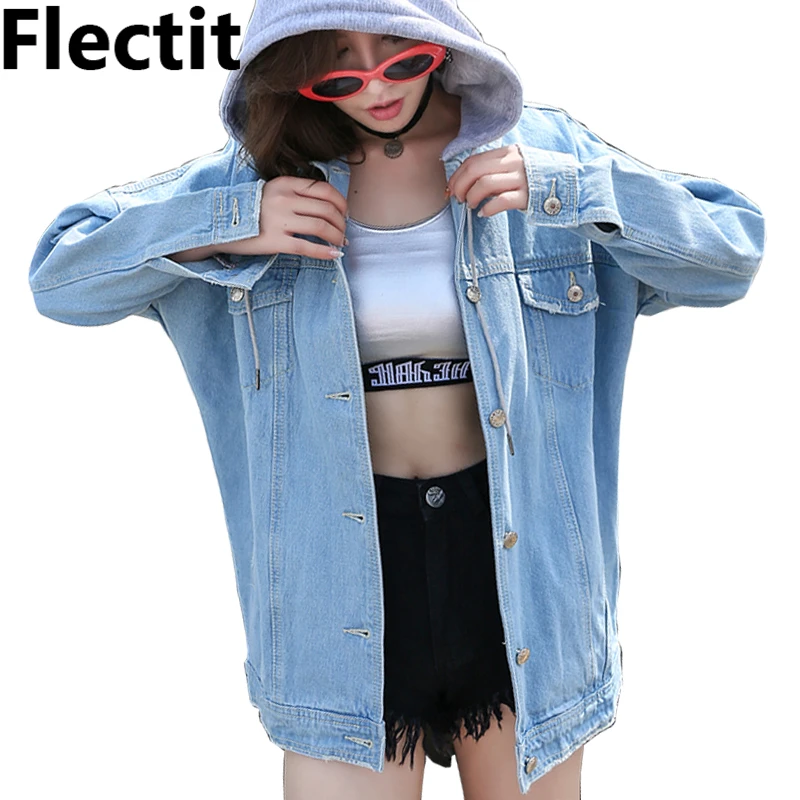 jean jacket with gray hood