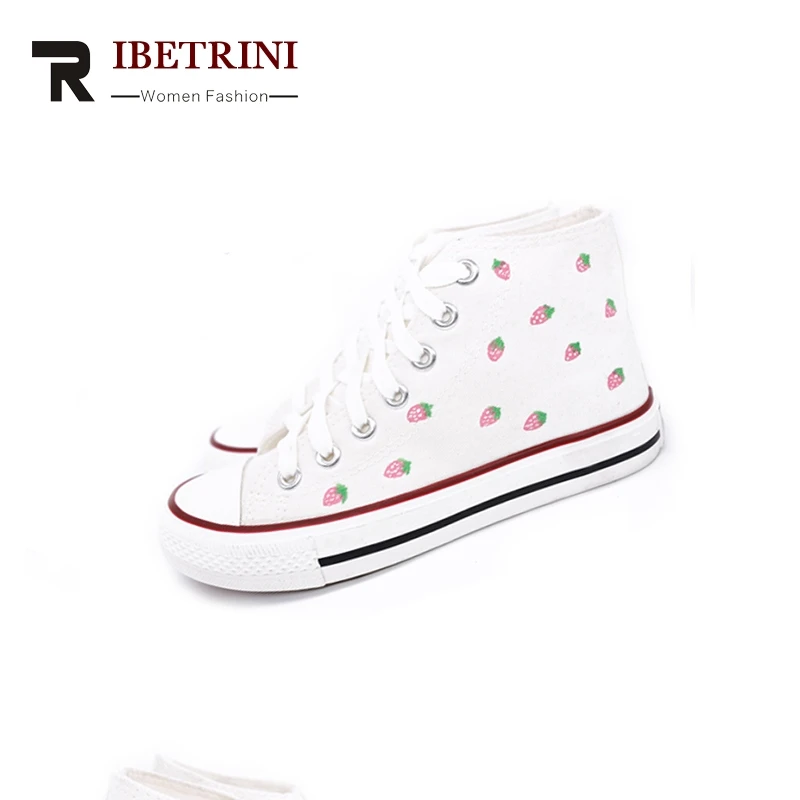 

RIBETRINI 2018 Brand New Hand-painted Shoes Wholesale Lace Up Round Toe Summer Vulcanize Shoes Woman Large Size 35-45