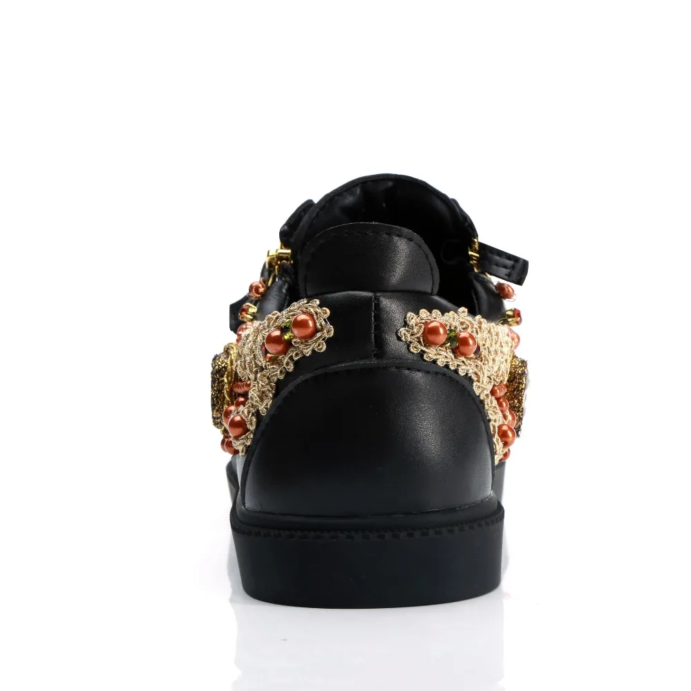 Роскошный золотой нитью вышивка Для мужчин деловые, вечерние туфли разноцветные драгоценные камни Для мужчин Кожаная обувь в стиле Дерби
