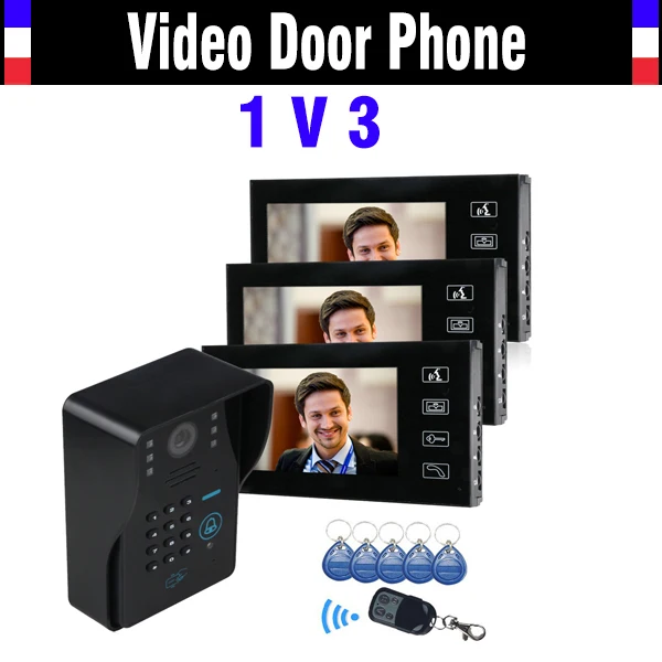 7\ LCD Touch Key Video Door Phone Intercom System with IR Camera & Code Keypad RFID Access Control Video Doobell kit