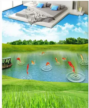 

3d floor painting wallpaper Grass creek carp 3D flooring bathroom waterproof wallpaper 3d wallpaper pvc 3d flooring