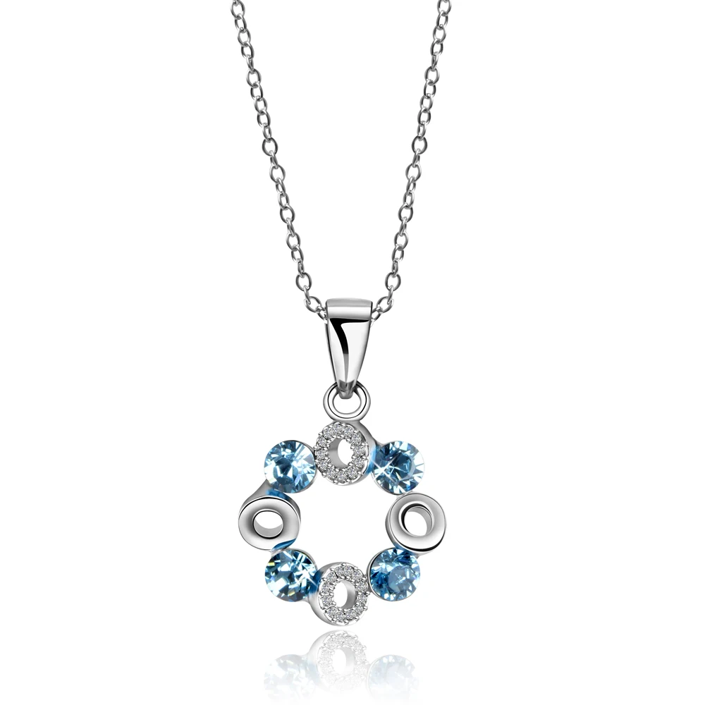 

Fashion Blue Austrian Crystal Necklace Stainless Steel Pendant Necklace For Women Birthday Best Friend Gift Jewelry Wholesale