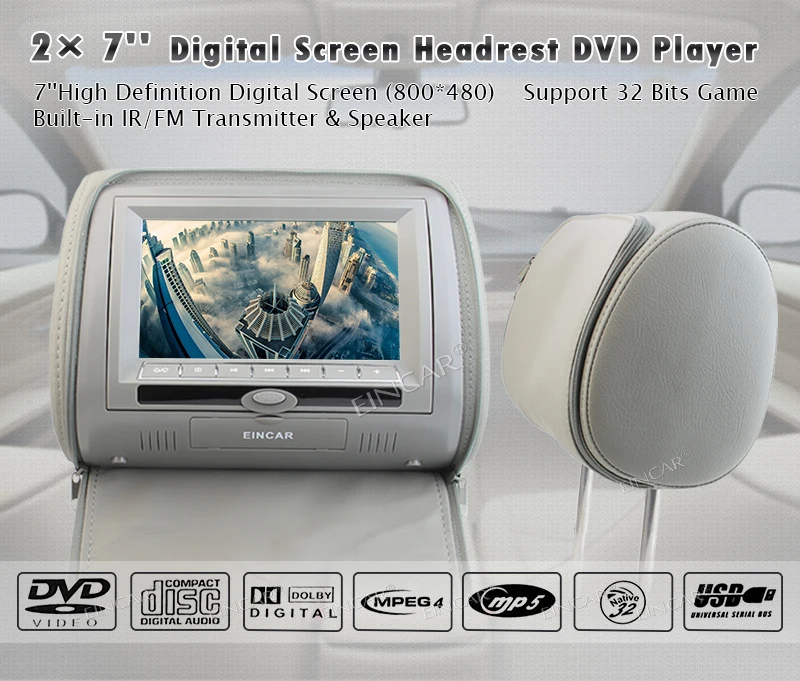 Best 2 7" HD Digital Widescreen Twin Headrest Video Car USB SD CD DVD Player with RCA Input IR transmitter and FM Transmitter Gary 3