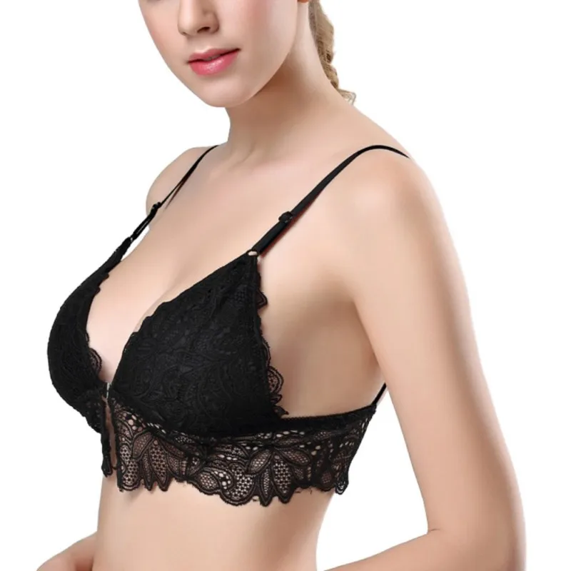 Wanita Depan Penutupan Push Up Renda Bra Seksi Renda Floral Bordir Bra 