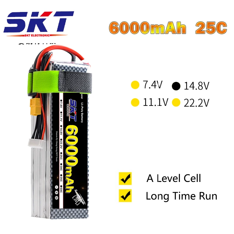 

SKT 14.8V 6000mAh 35C Burst 70C 4S Lipo Li-Polymer Battery Bateria AKKU for RC Car Quadcopter Helicopter Airplane