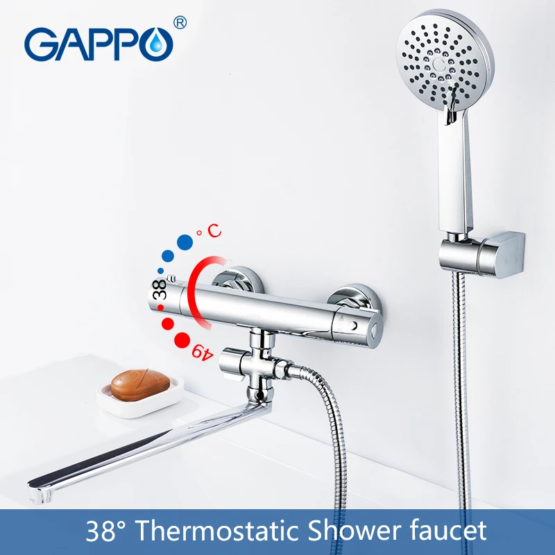 Billige GAPPO dusche wasserhahn badezimmer thermostat mischbatterie bad dusche mixer runde Zubehör wasser rohr 1,5 m regen dusche kopf SPA