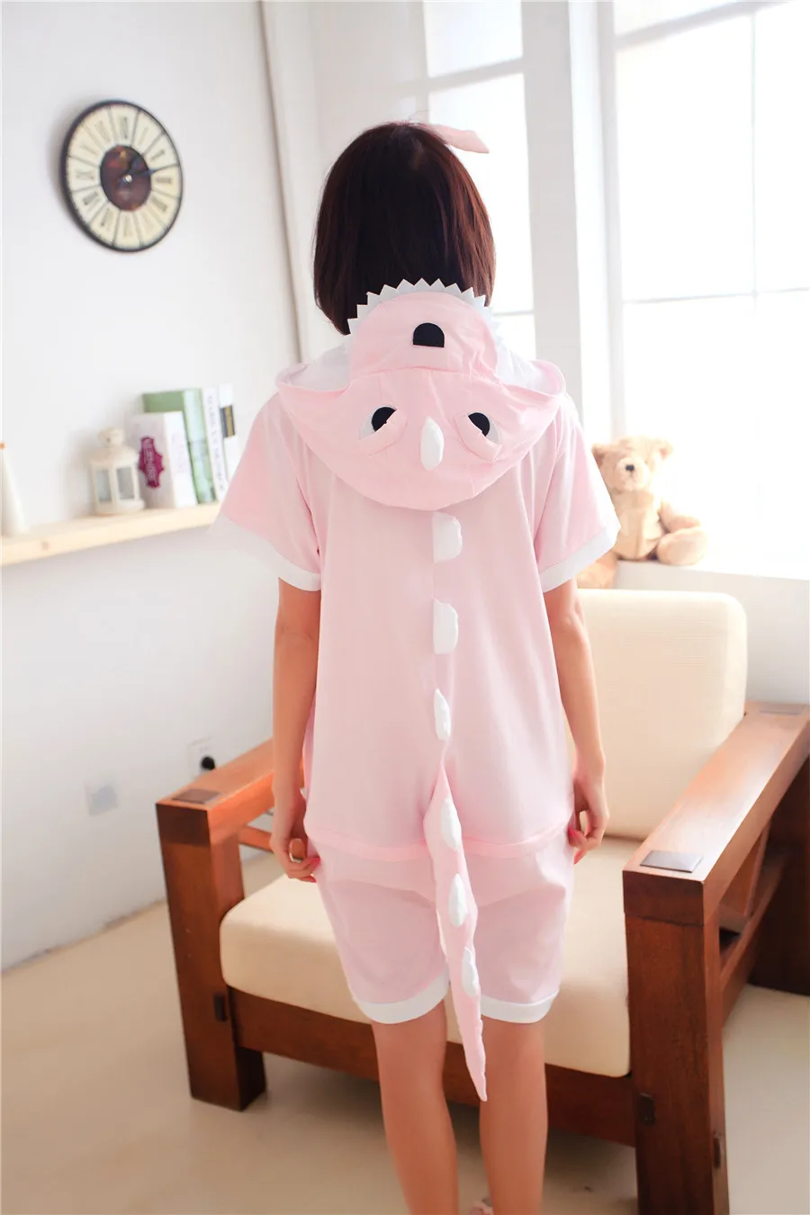 Anime-pajamas-Pink-Dinosaur-men-women-adult-short-sleeve-cotton-pajamas-cartoon-animal-summer-unisex-cosplay
