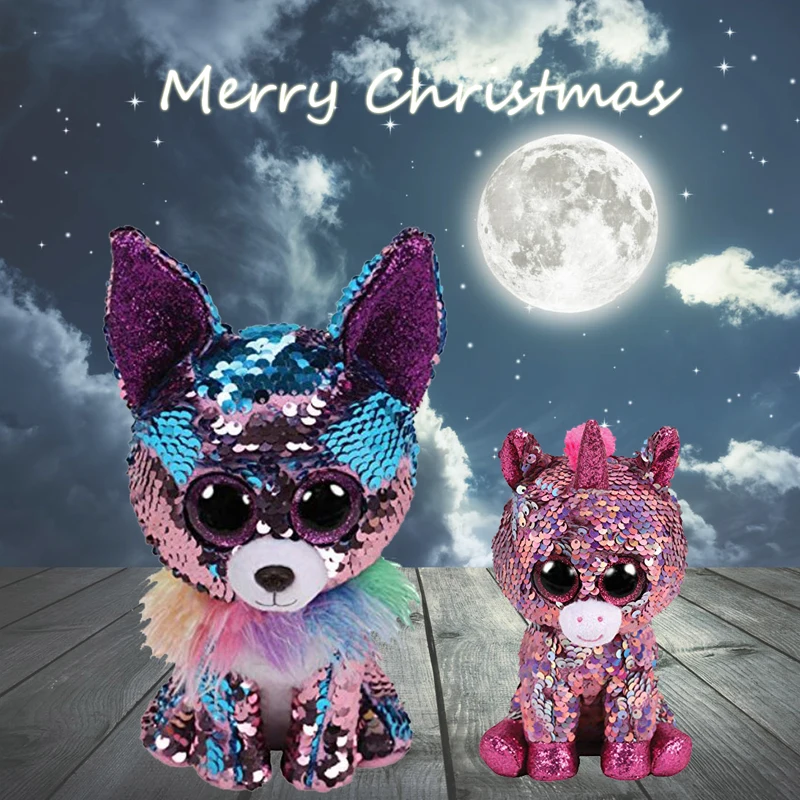 

Ty Vaias Beanie 6 ''15 cm Sequin Unicorn Chihuahua Cat Owl Fox Soft-eyed Soft Toy Dinosaur Stuffed Animals Toy Doll Collection